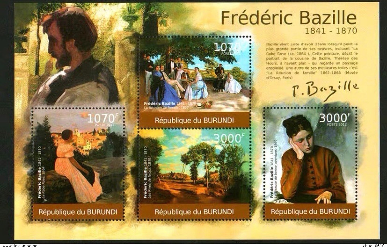 Burundi 2012 French Impressionist Painter Bazier's Paintings,MS MNH - Unused Stamps