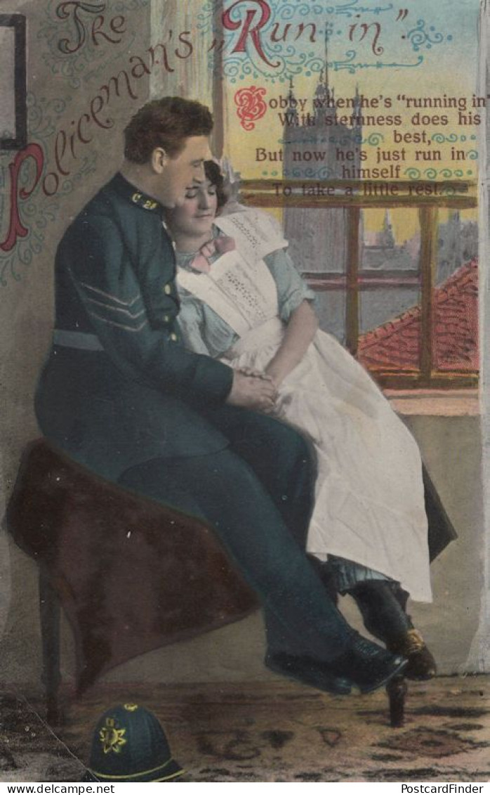 The Policeman 's Run In Comic Police Romantic Old Postcard - Police - Gendarmerie