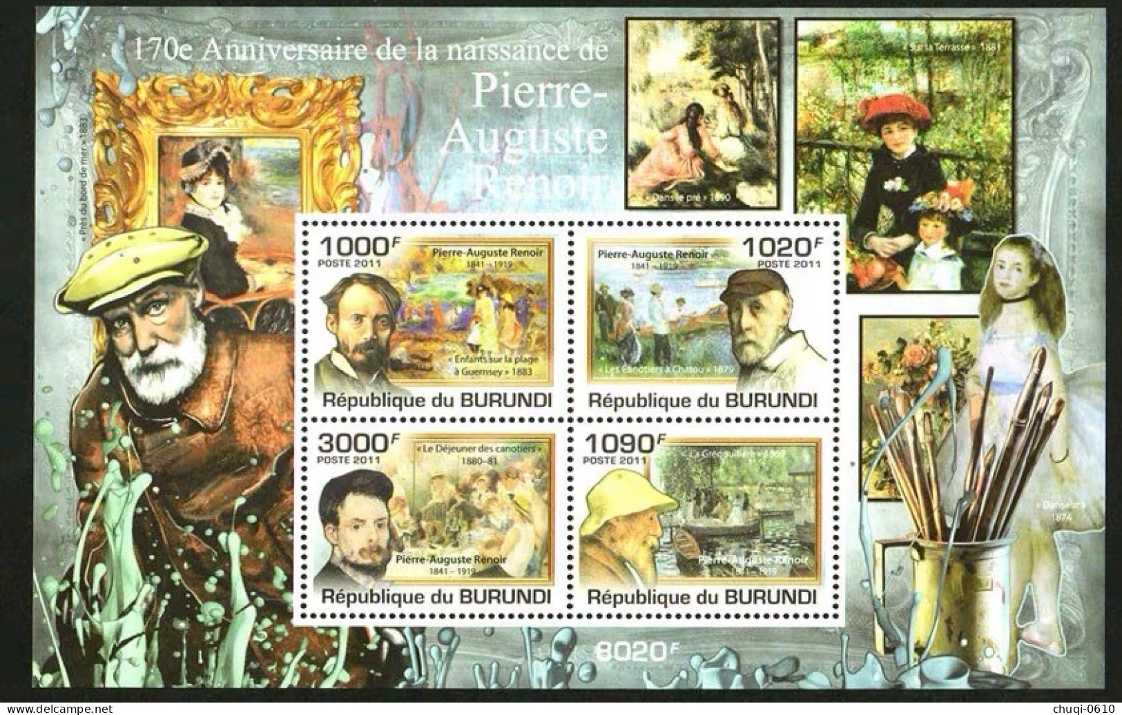 Burundi 2011 French Impressionist Painter Renoir's 170th Birthday Painting,MS MNH - Ungebraucht