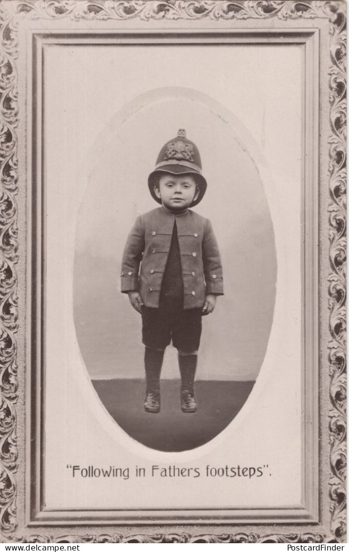 Boy Policeman Following In Fathers Footsteps Antique Police Postcard - Police - Gendarmerie