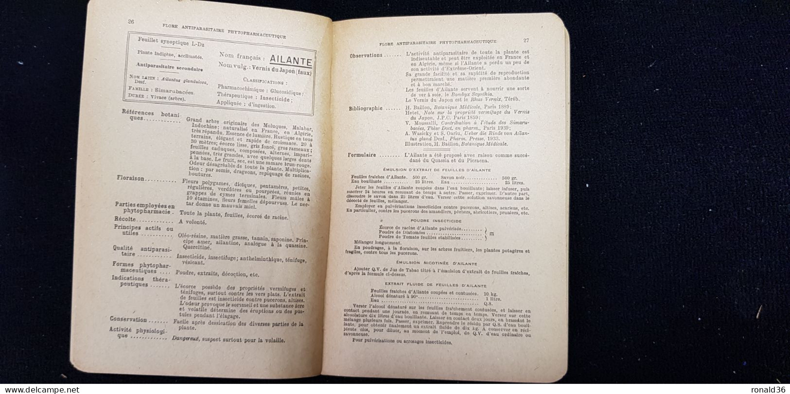 Livre 1945 FLORE ANTIPARASITAIRE PHYTOPHARMACEUTIQUE Lucien DANZEL Dr En Pharmacie - Sciences