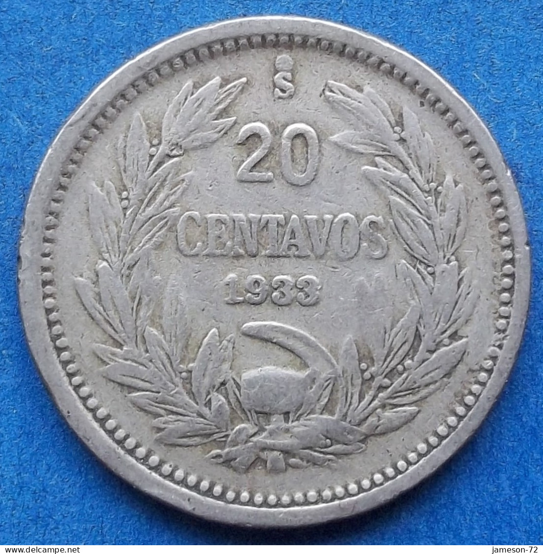 CHILE - 20 Centavos 1933 KM# 167.3 Decimal Coinage (1835-1960) - Edelweiss Coins - Chile