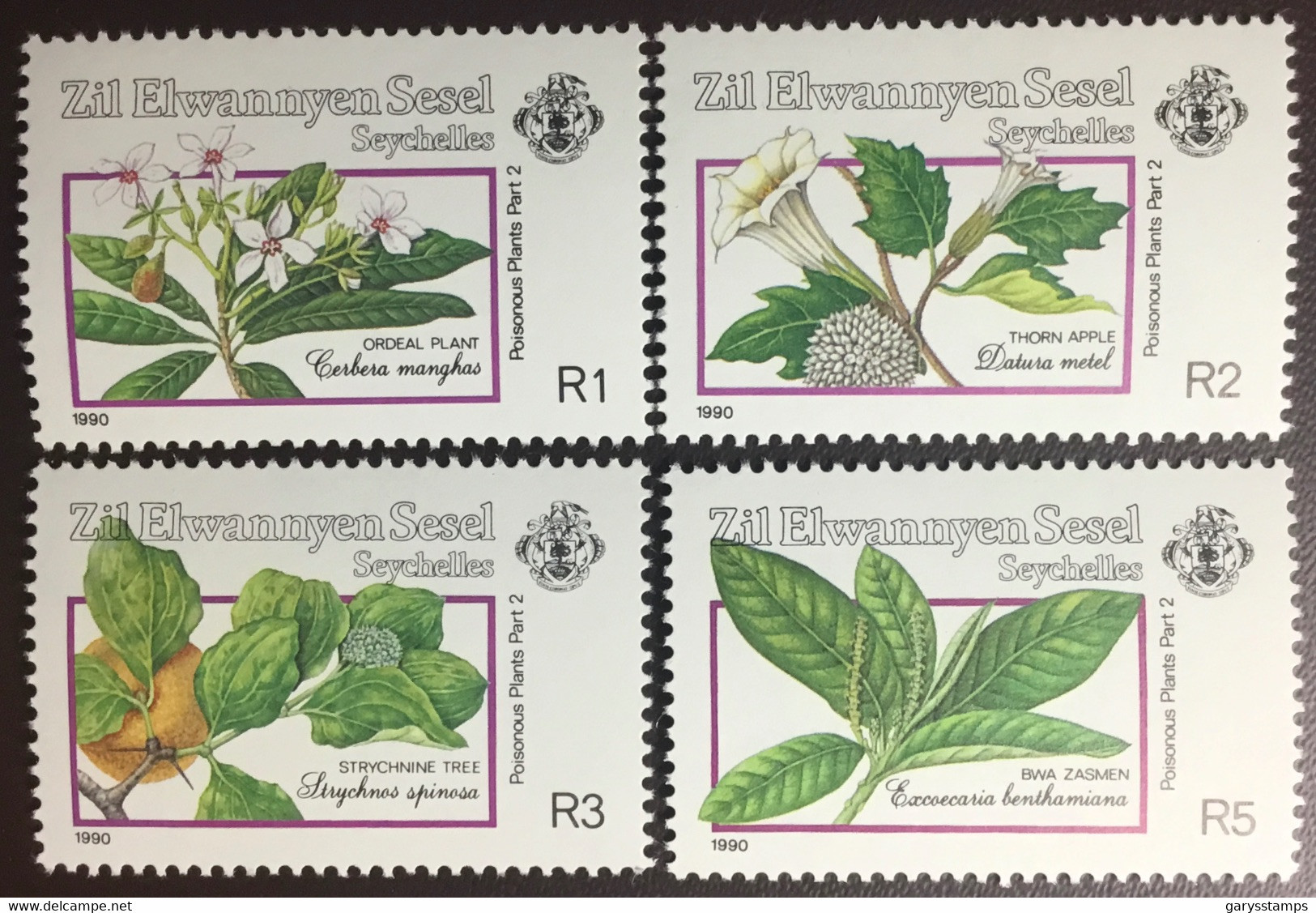 Seychelles Zil Elwannyen Sesel 1990 Poisonous Plants 2nd Series MNH - Piante Velenose