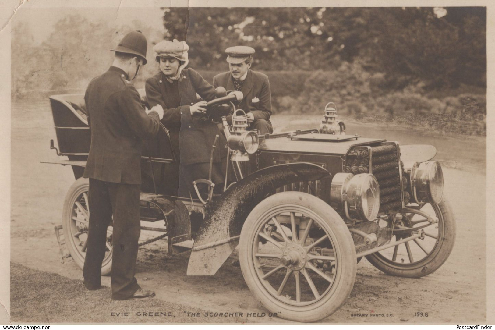 Evie Green Policeman Arresting Actress Fine Transport Old Postcard - Police - Gendarmerie