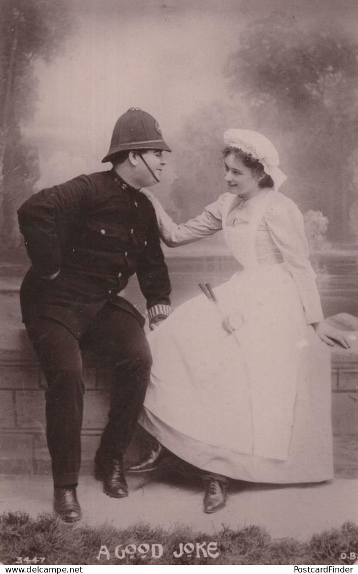 A Good Joke Policeman With Nurse Maid Old Comic RPC Police Postcard - Police - Gendarmerie