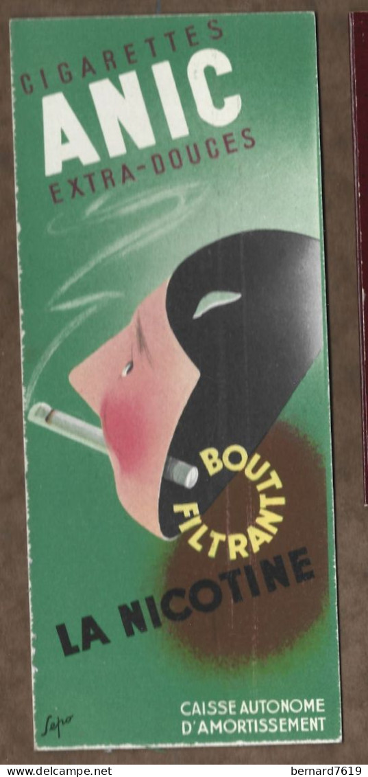 Publicite Cartonne  Marque Page  Cigarettes   Anic  Extra Douces  -la Nicotine - Other & Unclassified