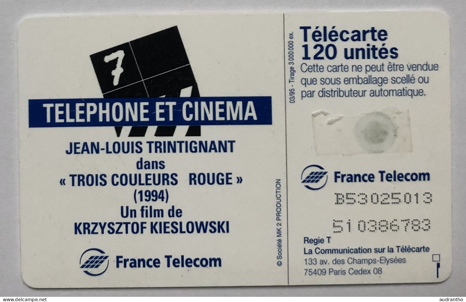Télécarte Acteur Jean Louis Trintignant Dans Trois Couleurs Rouge - Téléphone Et Cinéma - Kino