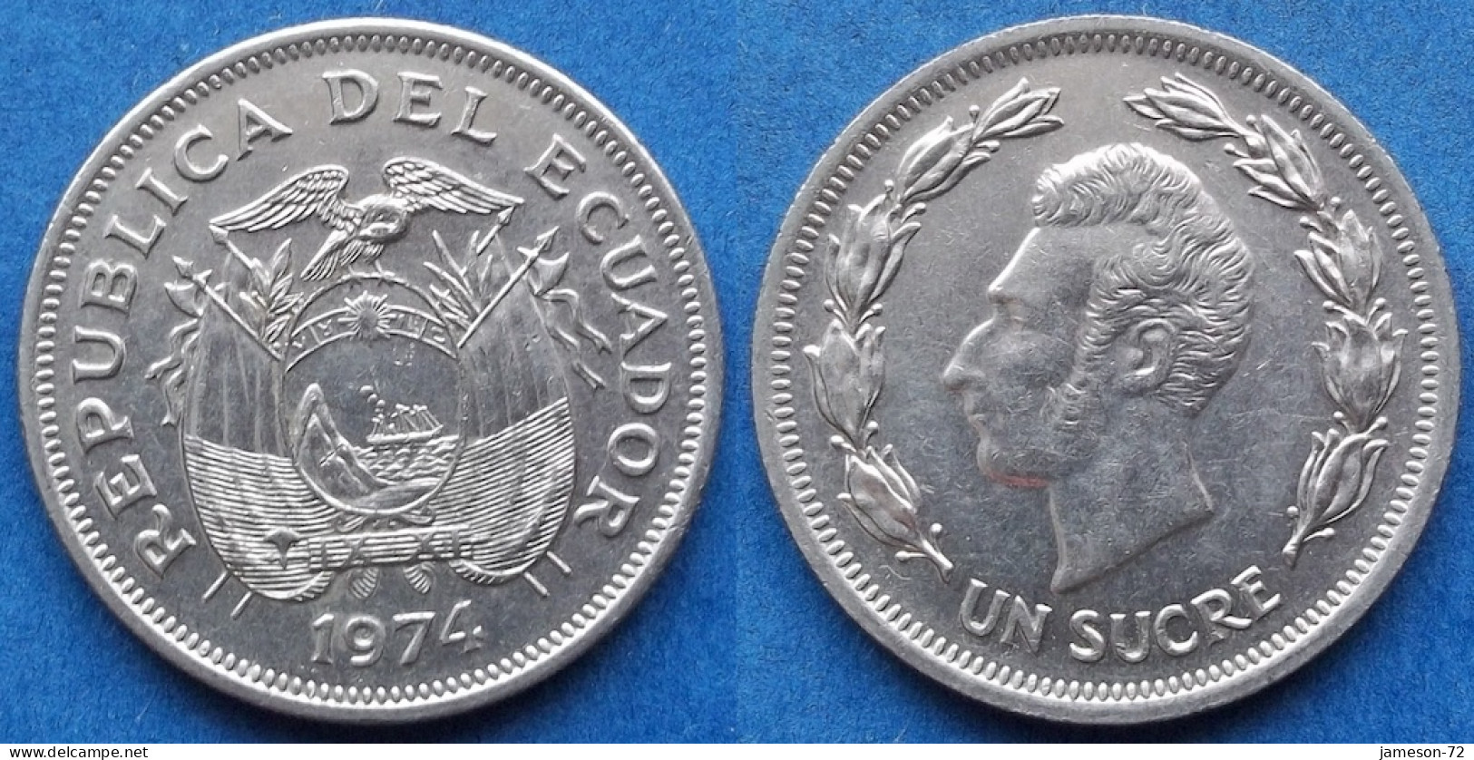 ECUADOR - 1 Sucre 1974 KM# 78b Decimal Coinage (1872-1999) - Edelweiss Coins - Ecuador