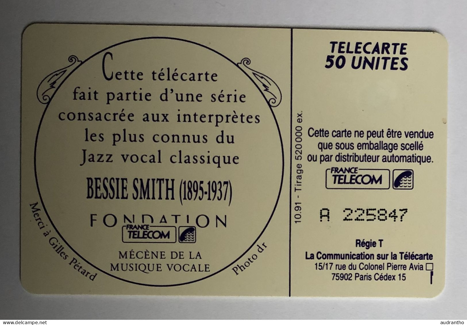 Télécarte Chanteuse De Blues - Bessie Smith - L'art Vocal - Music