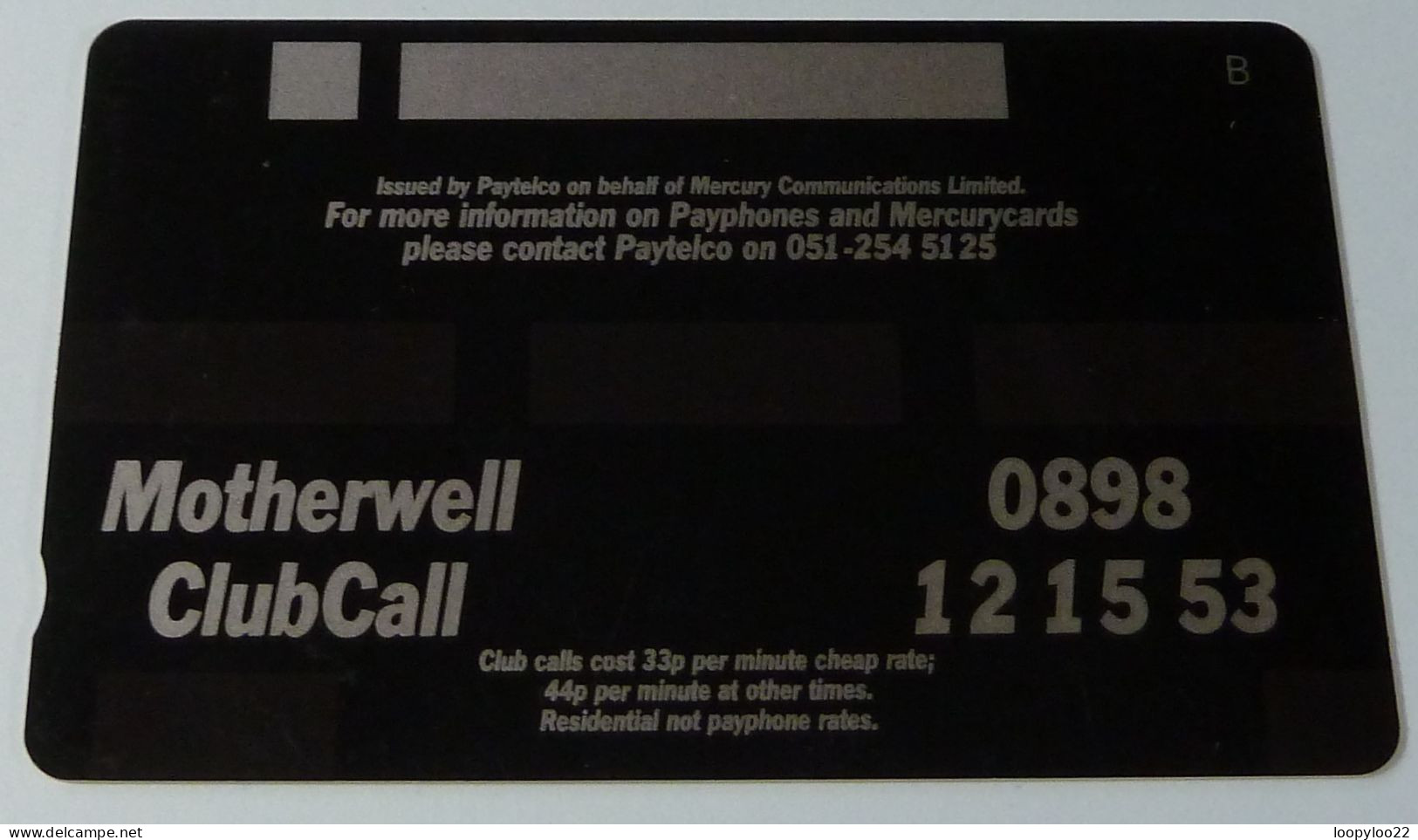 UK - Mercurycard - Motherwell Football Club - £2 - Specimen Without Control - [ 4] Mercury Communications & Paytelco