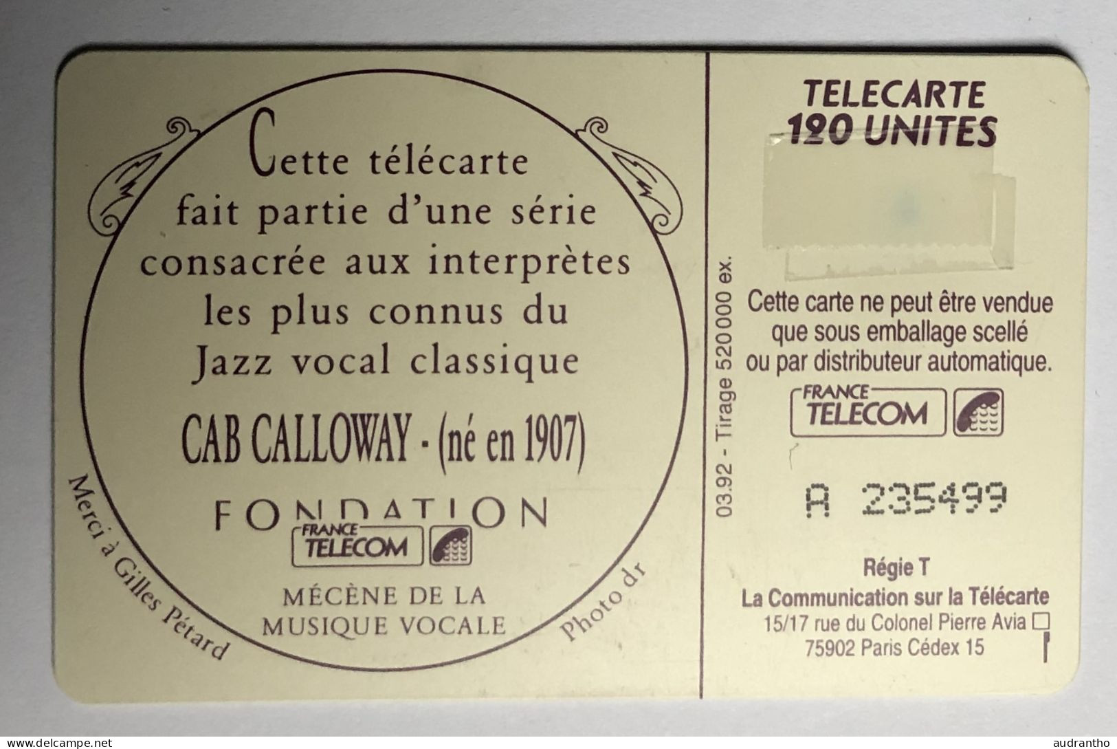 Télécarte Chanteur De Jazz - Cab Callaway - L'art Vocal - Musique