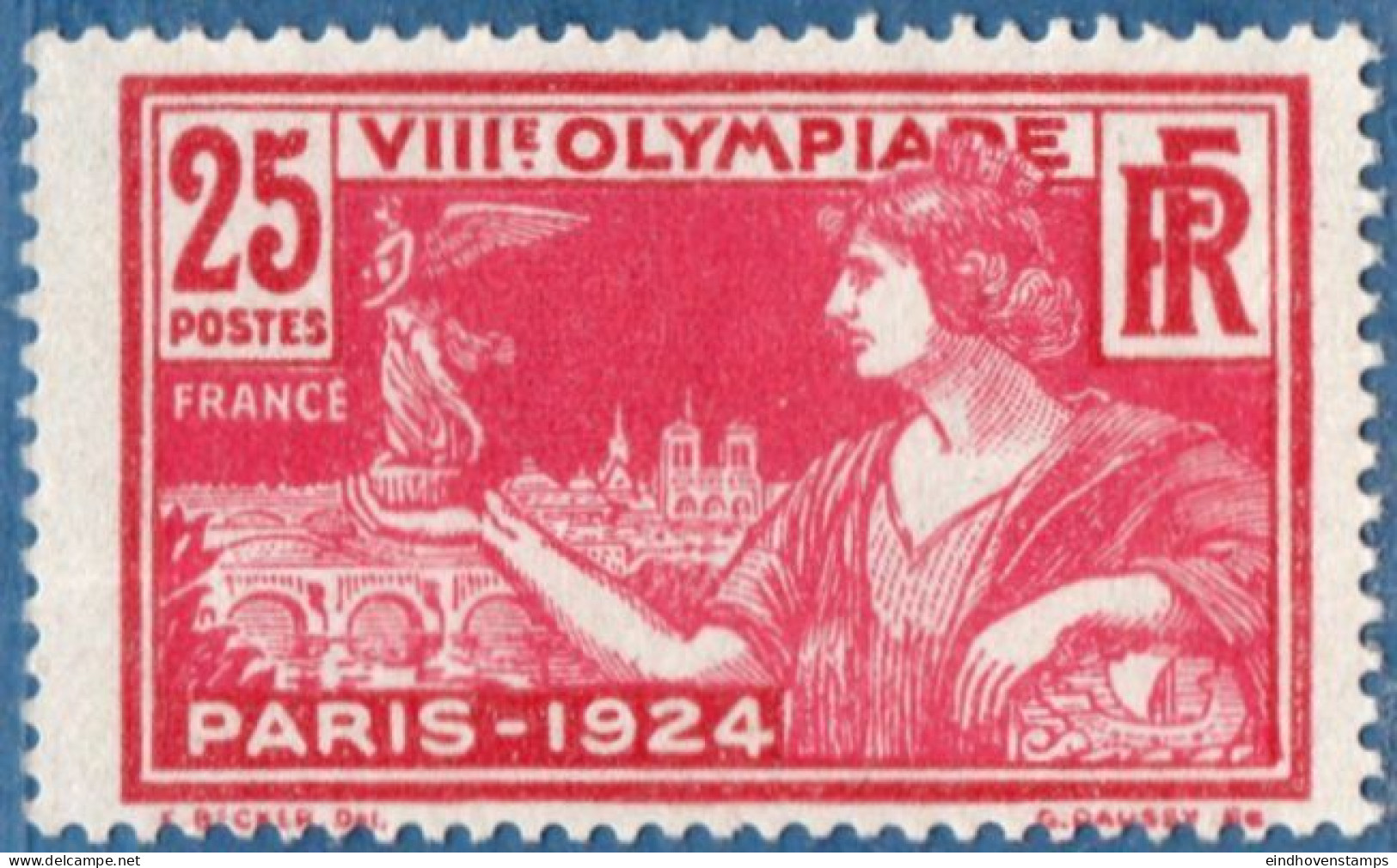 France 1924 25c Olympic Games Paris MNH  Olympic Championship, Bridges,, Notre Dame - Sommer 1924: Paris