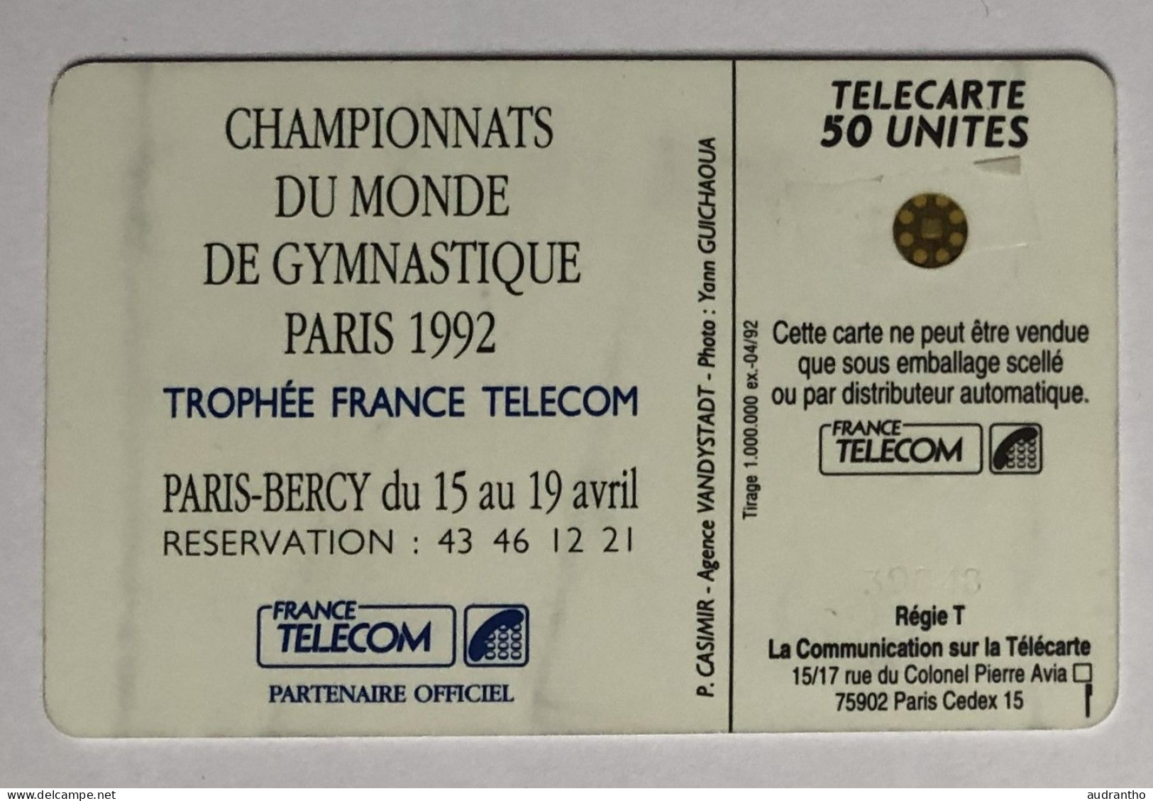 Télécarte Gymnastique Barre Parallèle - Paris Bercy 1992 Championnats Du Monde - Sport