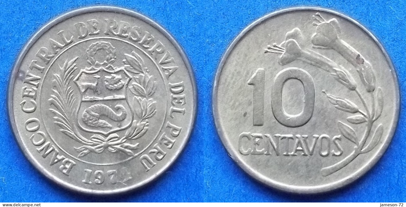 PERU - 10 Centavos 1974 "Flower Sprig" KM# 245.3 Decimal Coinage (1893-1986) - Edelweiss Coins - Peru