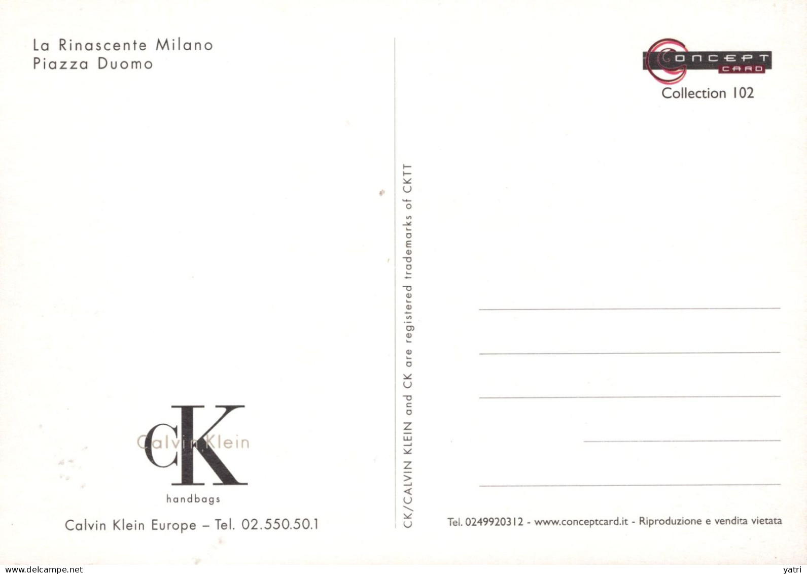 Cartolina Pubblicitaria CALVIN KLEIN - Concept Card N. 102 - Mode