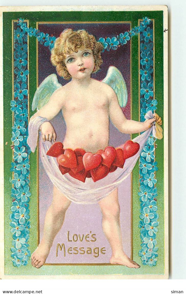 N°17573 - Carte Gaufrée - Love's Message - Ange Apportant Des Coeurs - Valentine's Day