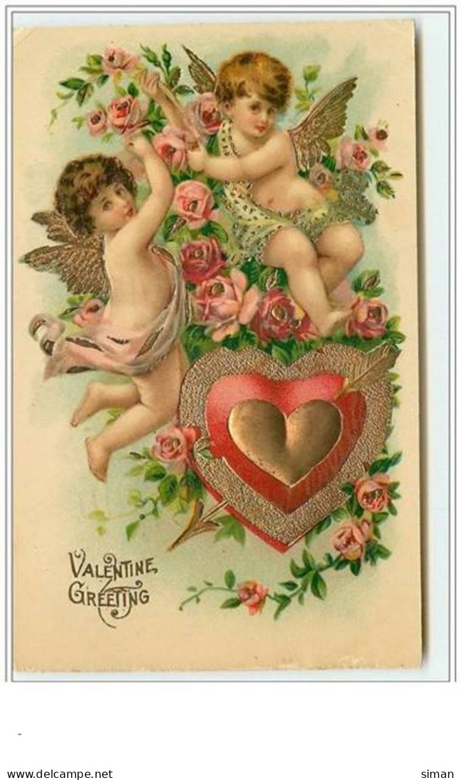 N°3222 - Valentine Greeting - Angelots Et Coeur Avec Une Flèche - Saint-Valentin