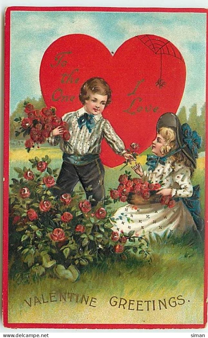 N°12987 - Carte Gaufrée - Valentine Greetings - To The One I Love - Garçon Offrant Des Roses à Une Jeune Fille - Saint-Valentin