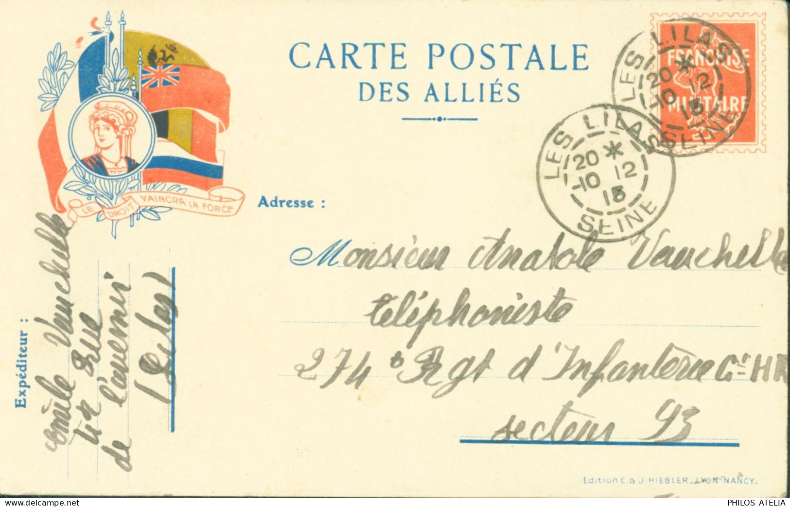 Guerre 14 Carte Postale Des Alliés Drapeaux Franchise Militaire Fausse Semeuse CP FM Le Droit Vaincra La Force - 1. Weltkrieg 1914-1918