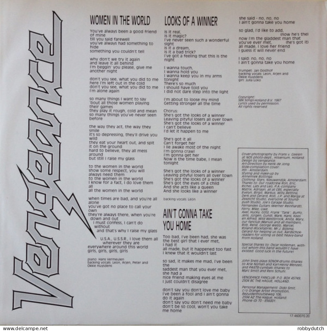 * LP *  VENGEANCE - TAKE IT OR LEAVE IT (Europe 1987 EX-) - Hard Rock & Metal