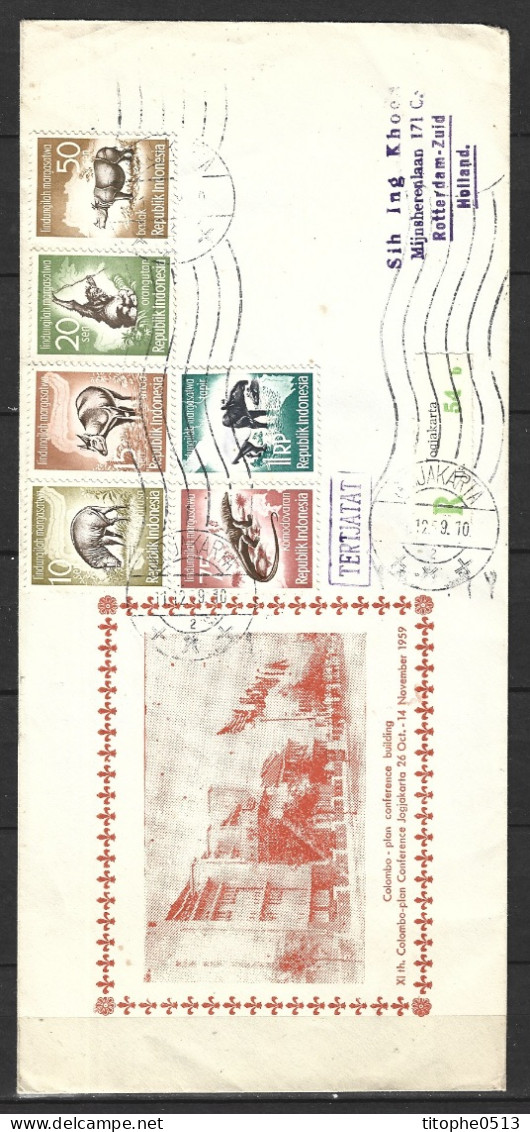 INDONESIE. N°183-8 De 1959 Sur Enveloppe Ayant Circulé. Rhinocéros/Tapir/Varan/Orang-Outang.... - Rhinoceros