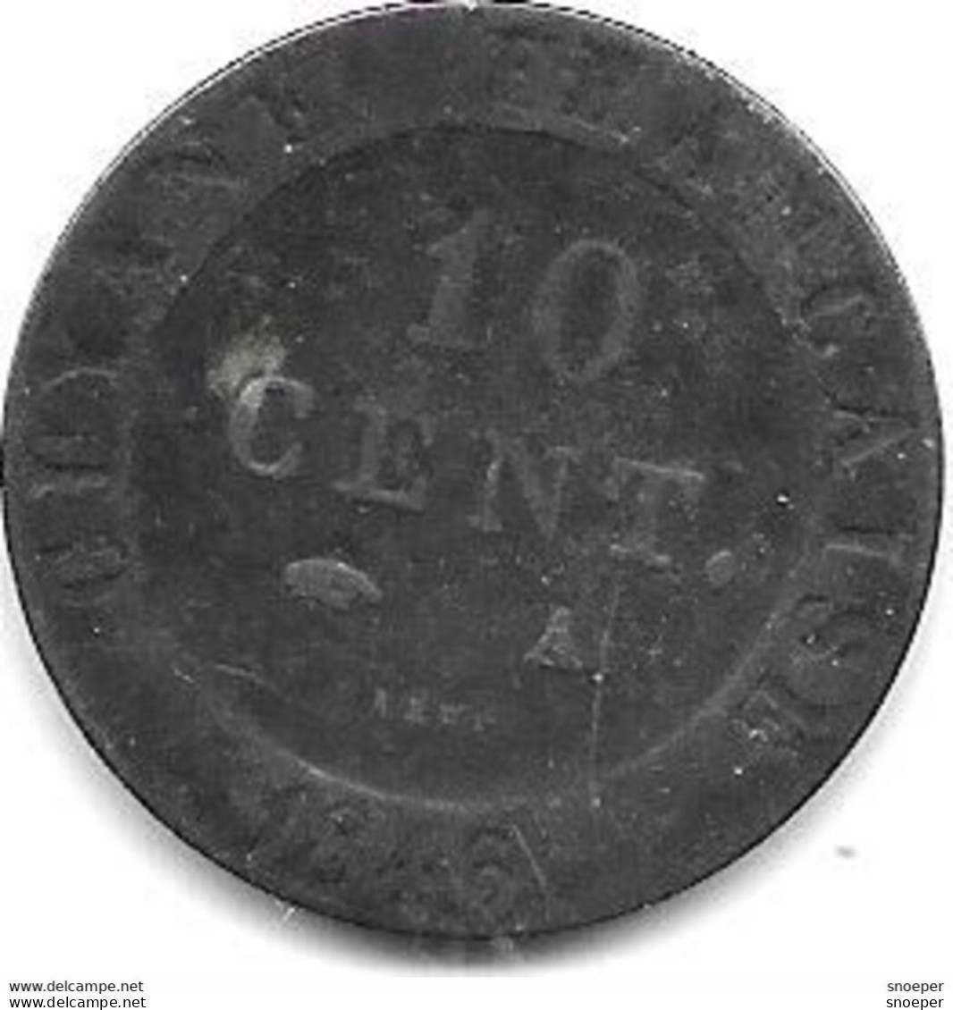 French Guiana 10  Centimes 1846   Km A2 Vf+ - Französisch-Guinea