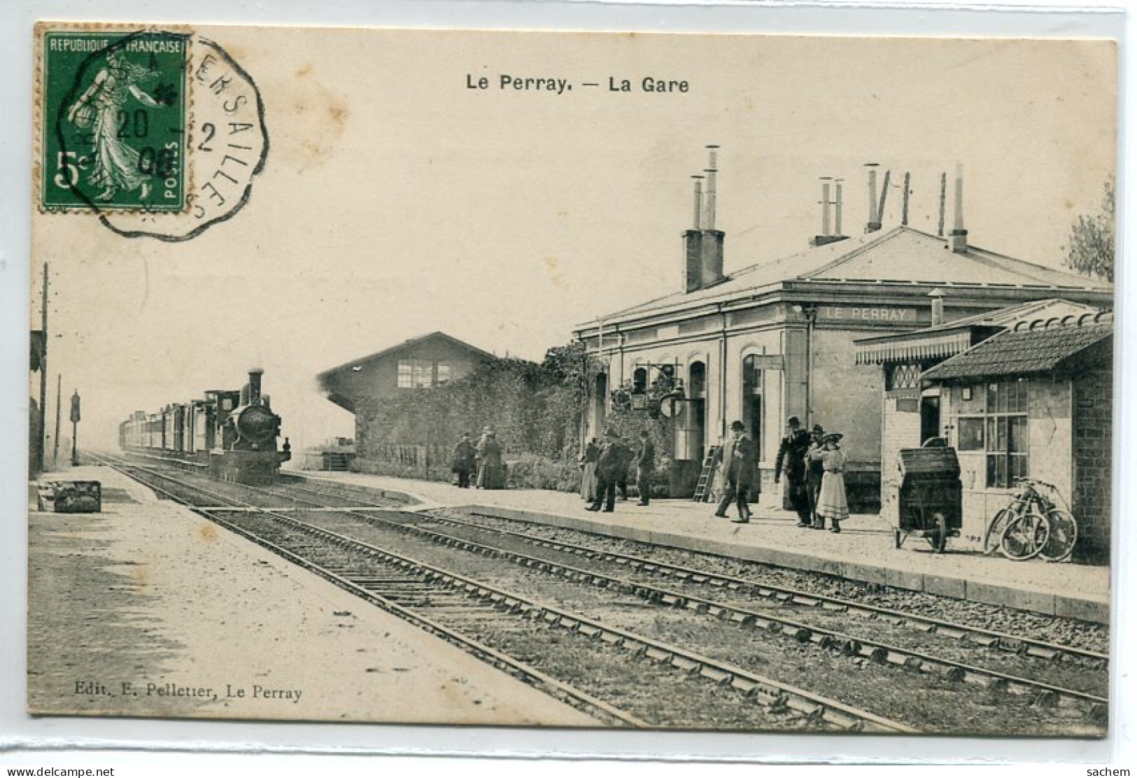 78 LE PERAY Le Train Entre En Gare  Voyageurs à Quai Voies Chemin De Fer 1908 Timb Edit Pelletier   D15 2022 - Le Perray En Yvelines