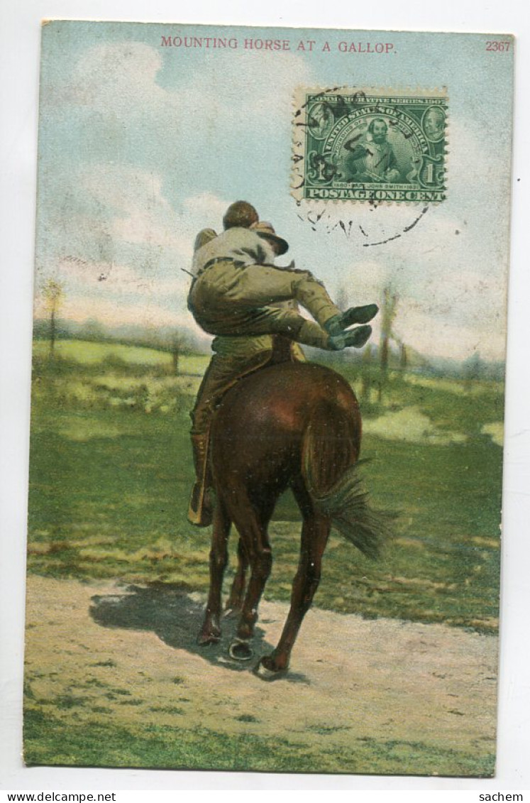ETATS UNIS Cow Boy  - Mounting Horse At A Gallop écrite Timbrée Vers 1910    D15 2022 - Other & Unclassified