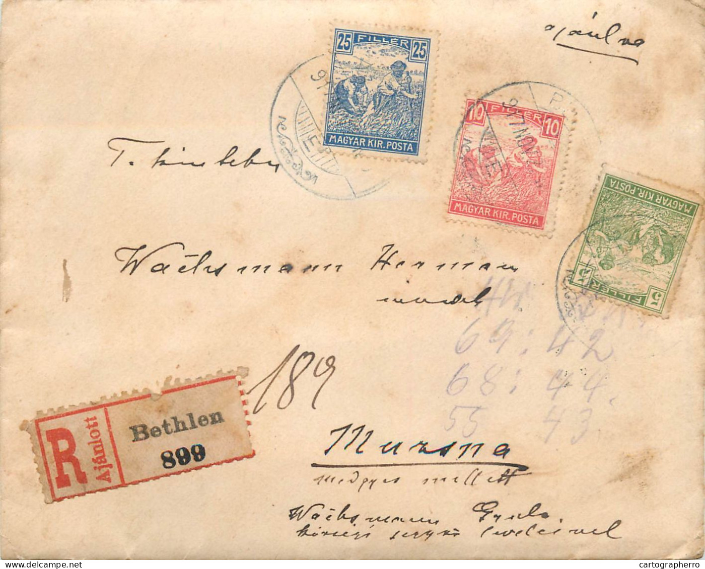 Romania World War 1 Letter Registered Beclean 1917 - World War 1 Letters