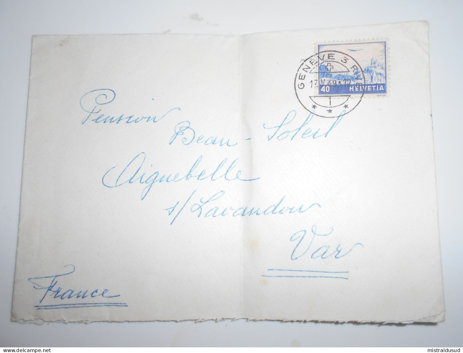 Suisse Poste Aerienne De Geneve 1949 Pour Lavandou - Otros & Sin Clasificación