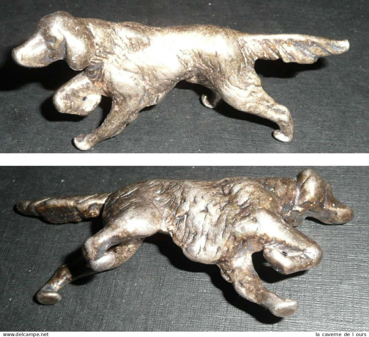 Rare Figurine En Métal Chien D'arrêt De Chasse, Setter épagneul - Cani