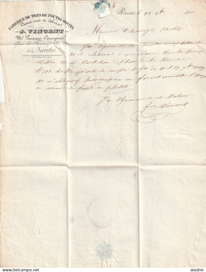 1840 - Lettre Pliée De NANTES Vers CHOLET ( 2 Grands Cachets à Date) -  Fabrique De Tiges - Veaux Cirés Et Débris … - 1801-1848: Vorläufer XIX