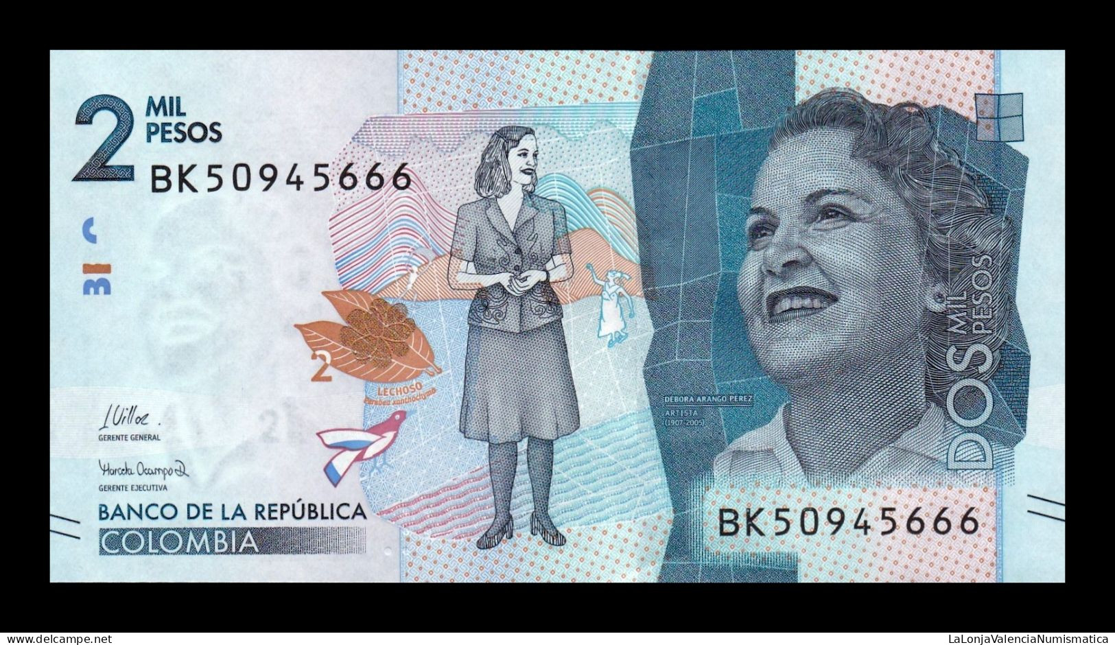 Colombia Lot 10 Banknotes 2000 Pesos Débora Arango Pérez 2021 (2023) Pick 458g Sc Unc - Colombia