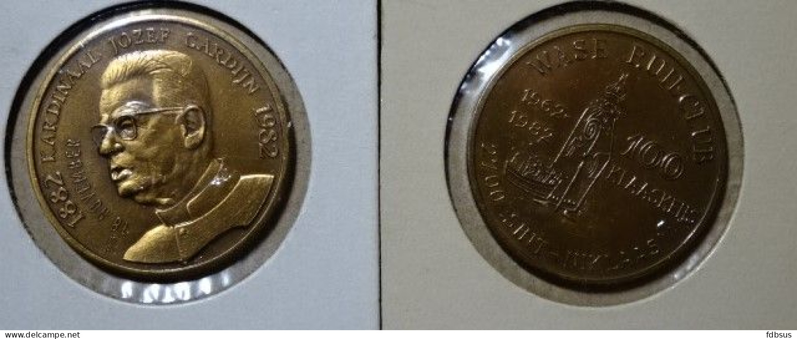 1982   2700 Sint Niklaas 1962/1982 Wase Ruilclub 100 Klaaskens - Token - Penning -  Kardinaal Jozef Cardijn - Souvenir-Medaille (elongated Coins)