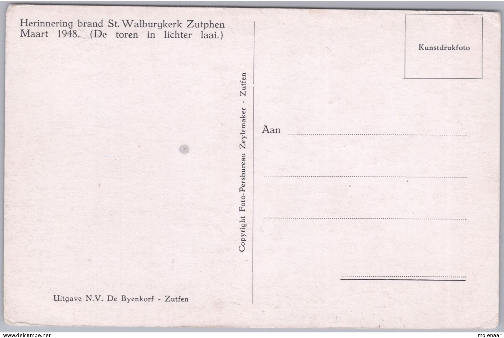 Postkaarten > Europa > Nederland > Gelderland > Zutphen Walburgkerk Brand In 1948 Gebruikt (12490) - Zutphen