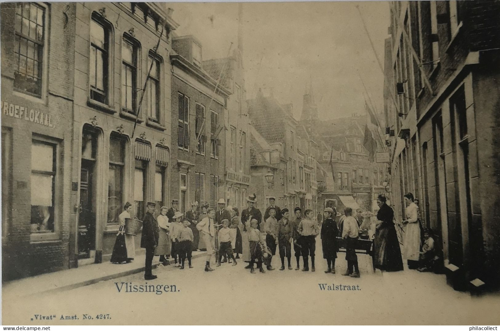 Vlissingen (Zld.) Walstraat (Proeflokaal - Veel Volk) Ca 1900 Vivat - Topkaart - Vlissingen