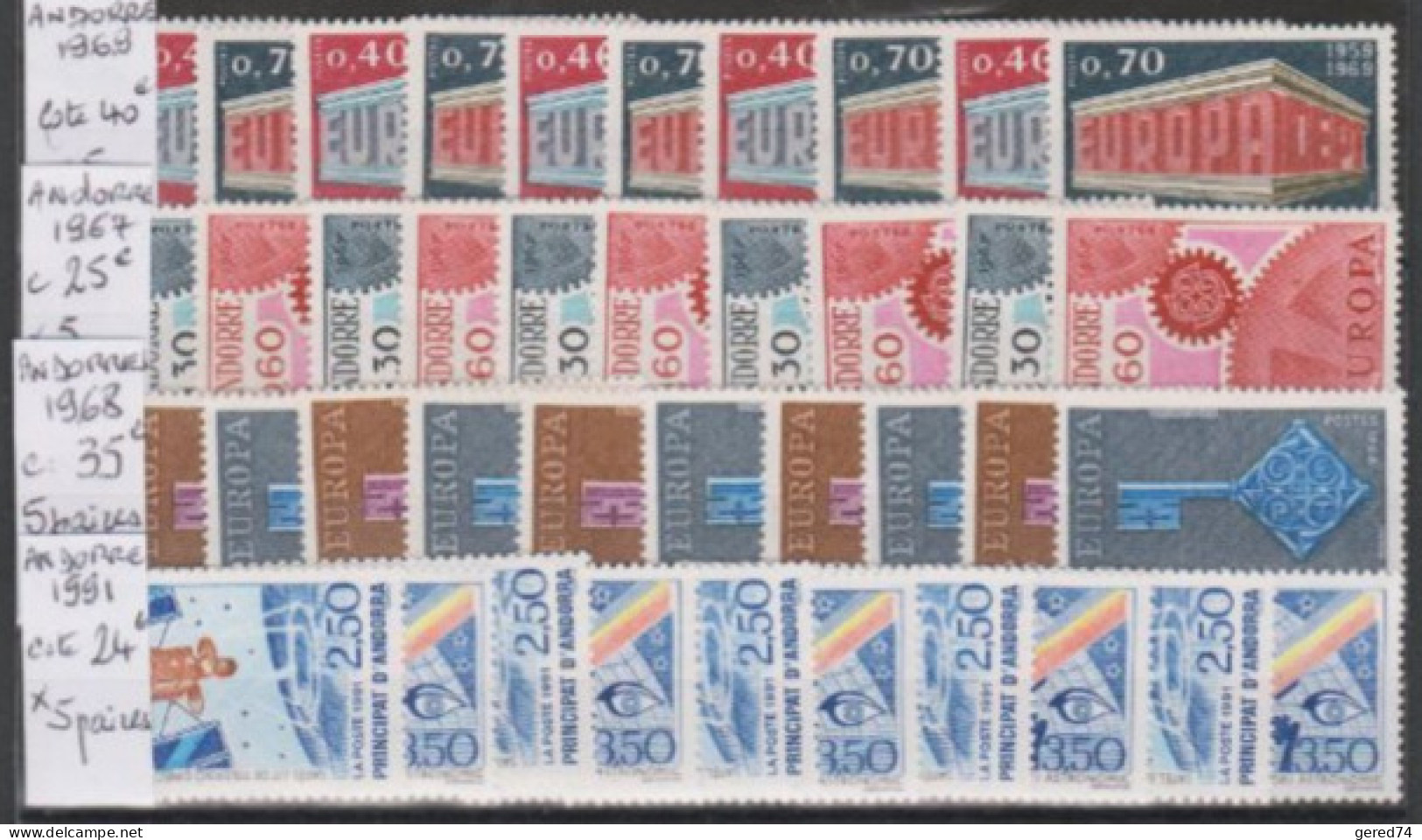 ANDORRE - EUROPA : 5 Paires N** Années 1967/1968/1969/1991.. Prix Liquidation ! - Collections