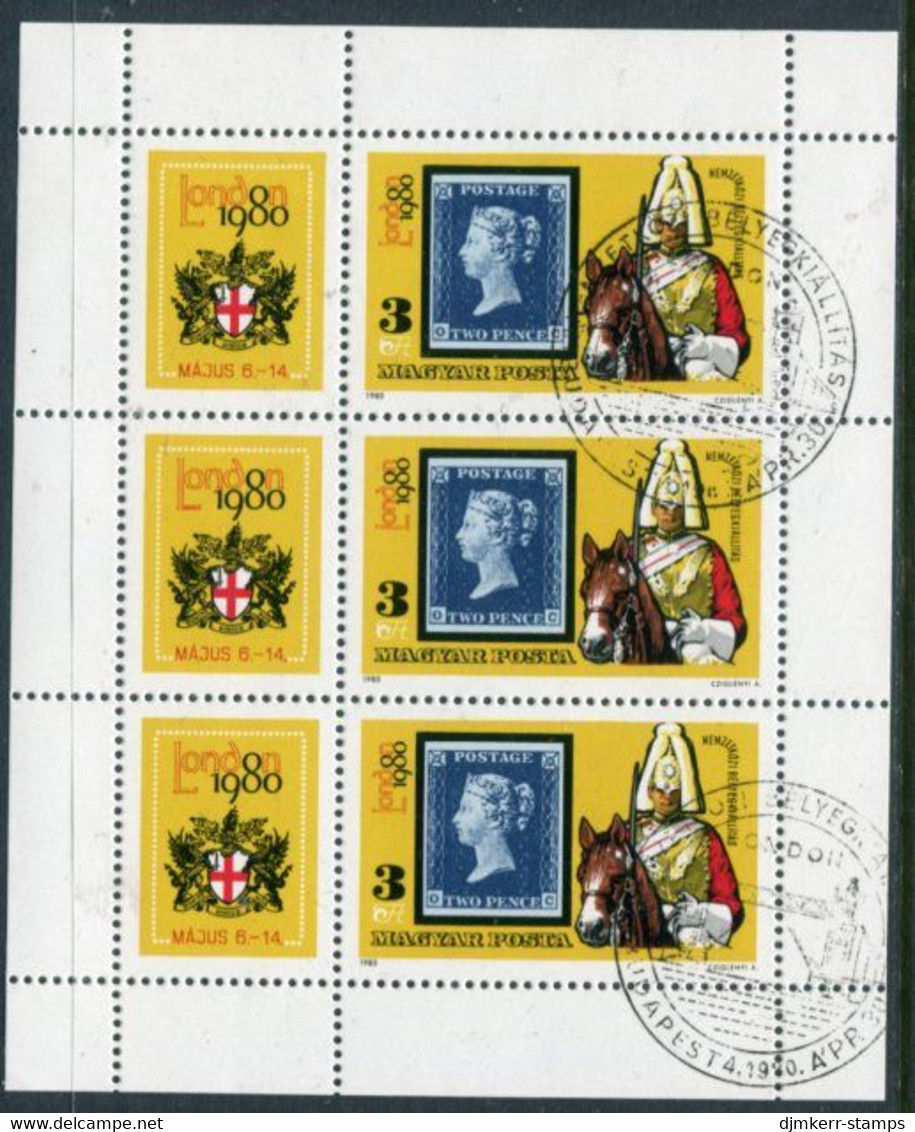 HUNGARY 1980 LONDON Stamp Exhibition Sheetlet Used.  Michel 3429 Kb - Blokken & Velletjes