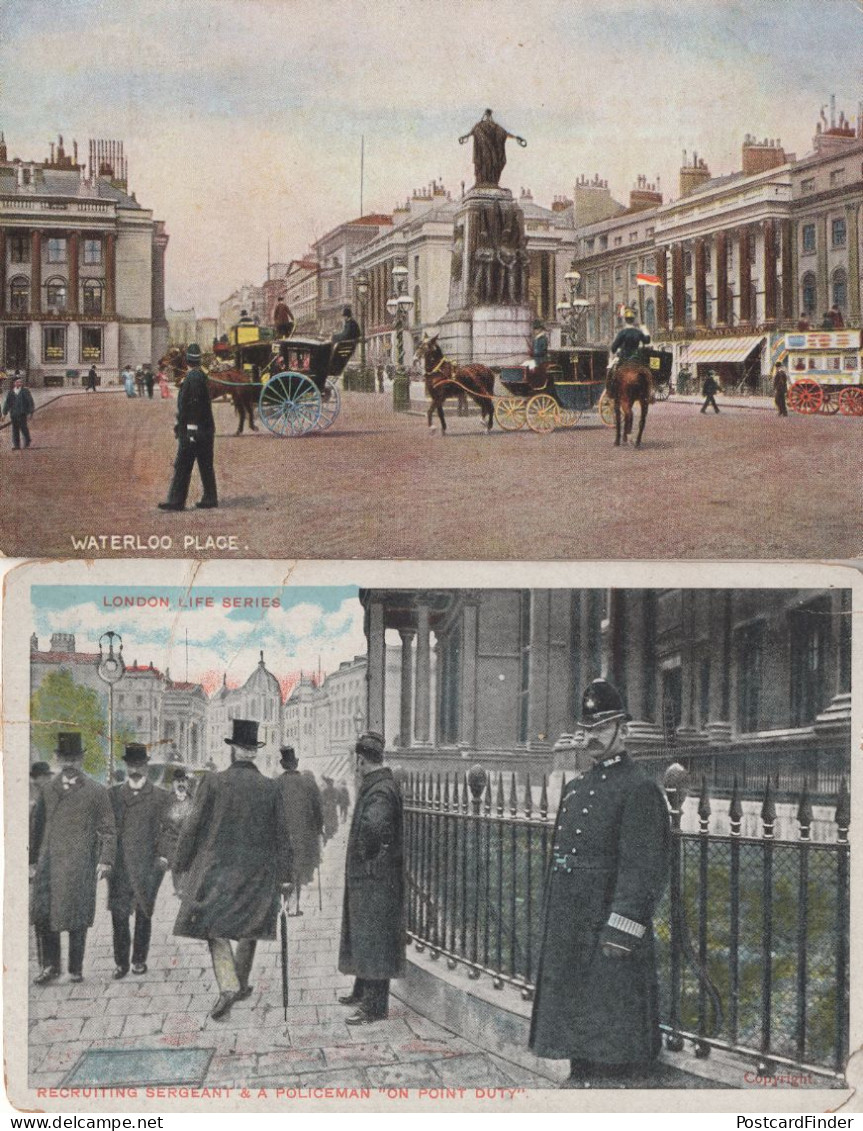 Waterloo Place & Recruiting Sergeant Policeman 2x Postcard Please Read - Police - Gendarmerie