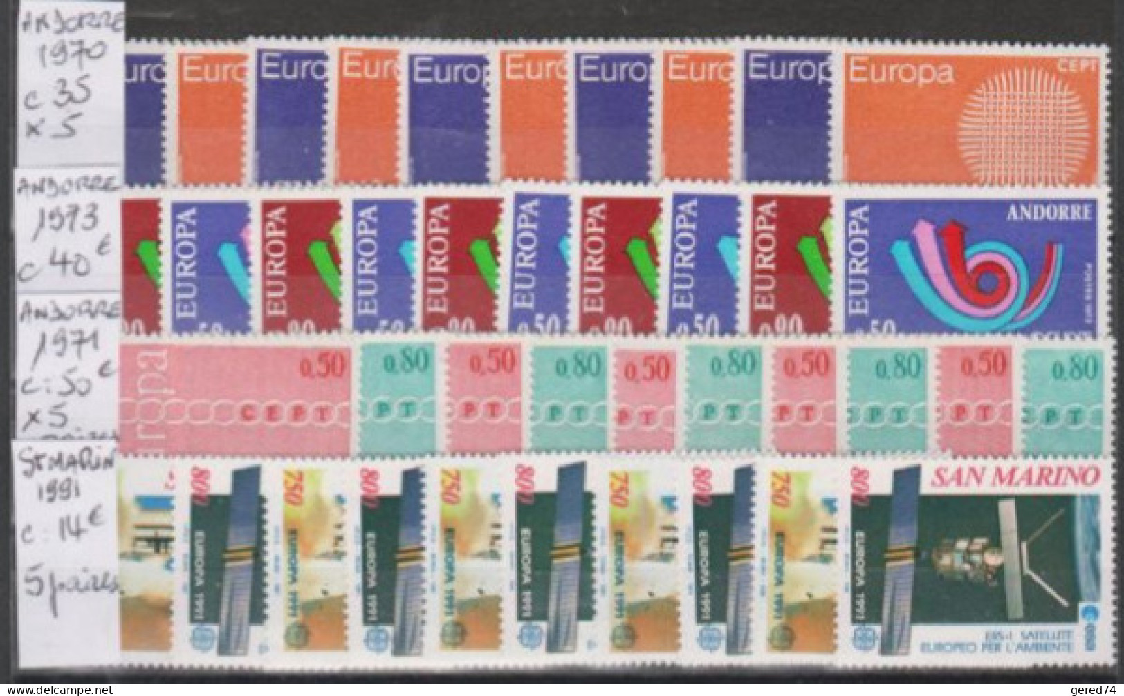 ANDORRE - EUROPA : 5 Paires N** Années 1970/1971/1973 + St Marin.. Prix Liquidation ! - Sammlungen