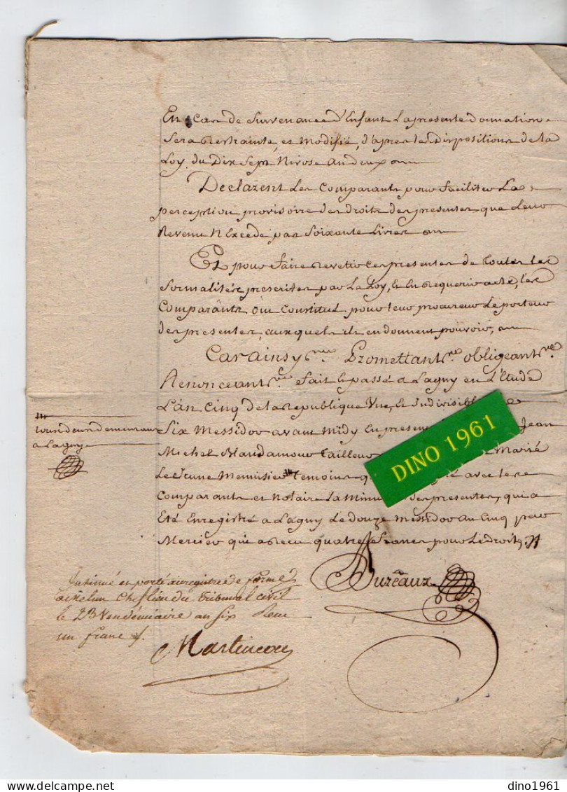 VP22.853 - LAGNY - Acte An 5 - Don Mutuel Entre M. LANDRY Et Sa Femme à THORIGNY - Manuscripts