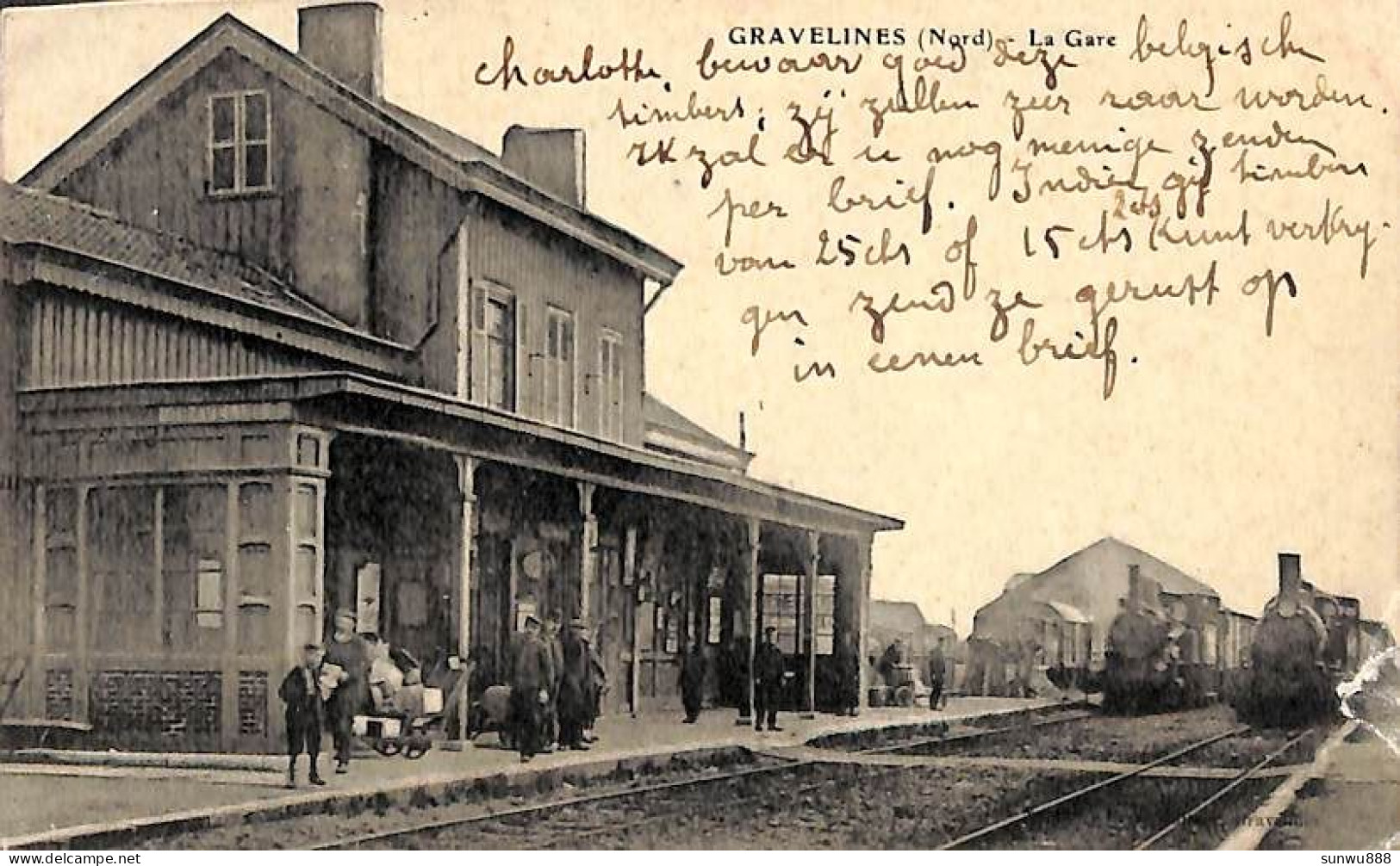 59 - Gravelines - La Gare (train Animée 1915, Adhésif !) - Gravelines