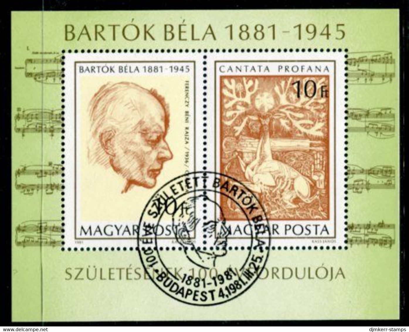 HUNGARY 1981 Bartok Centenary Block Used  Michel Block 148 - Blocks & Kleinbögen