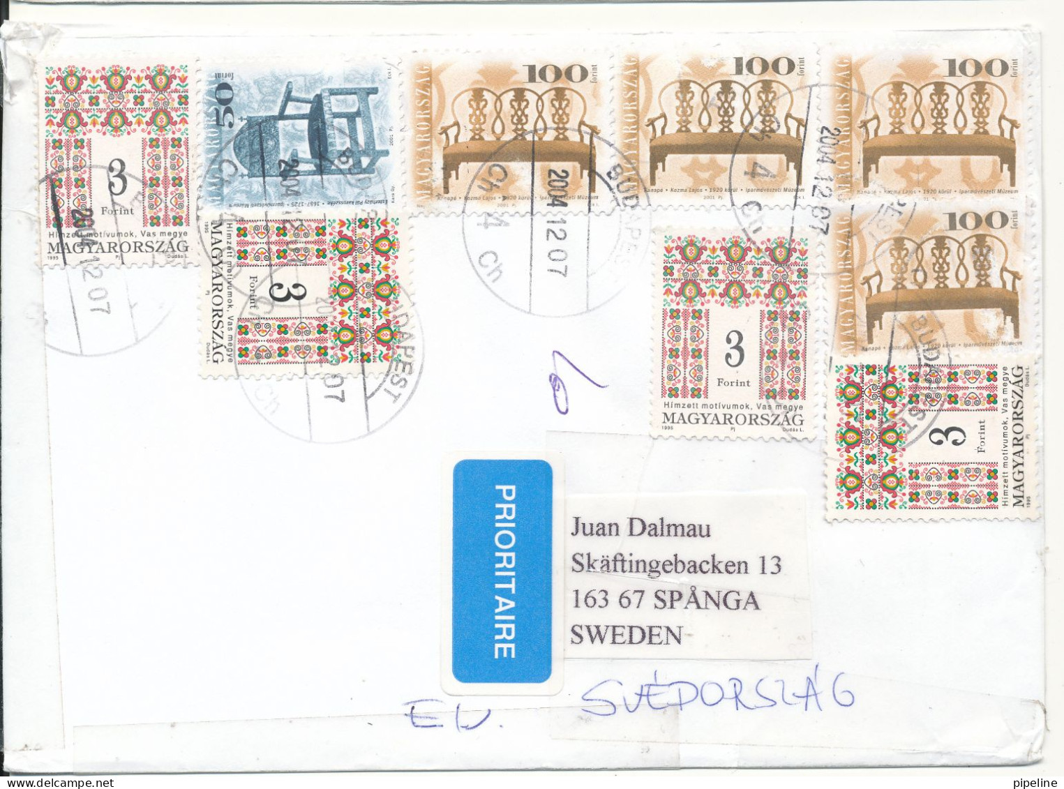 Hungary Cover Sent To Sweden Budapest 7-12-2004 With A Lot Of Stamps - Covers & Documents