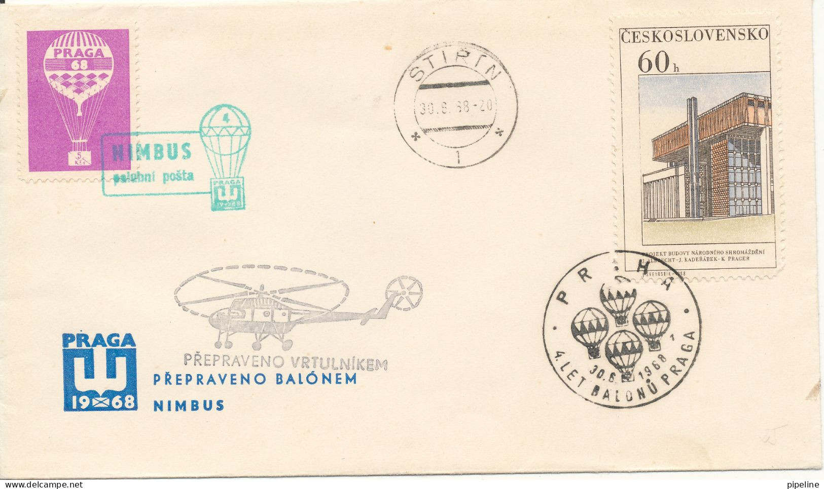 Czechslovakia Cover Praga 10-6-1968 With Special Postmark And Helicopter Cachet - Covers & Documents