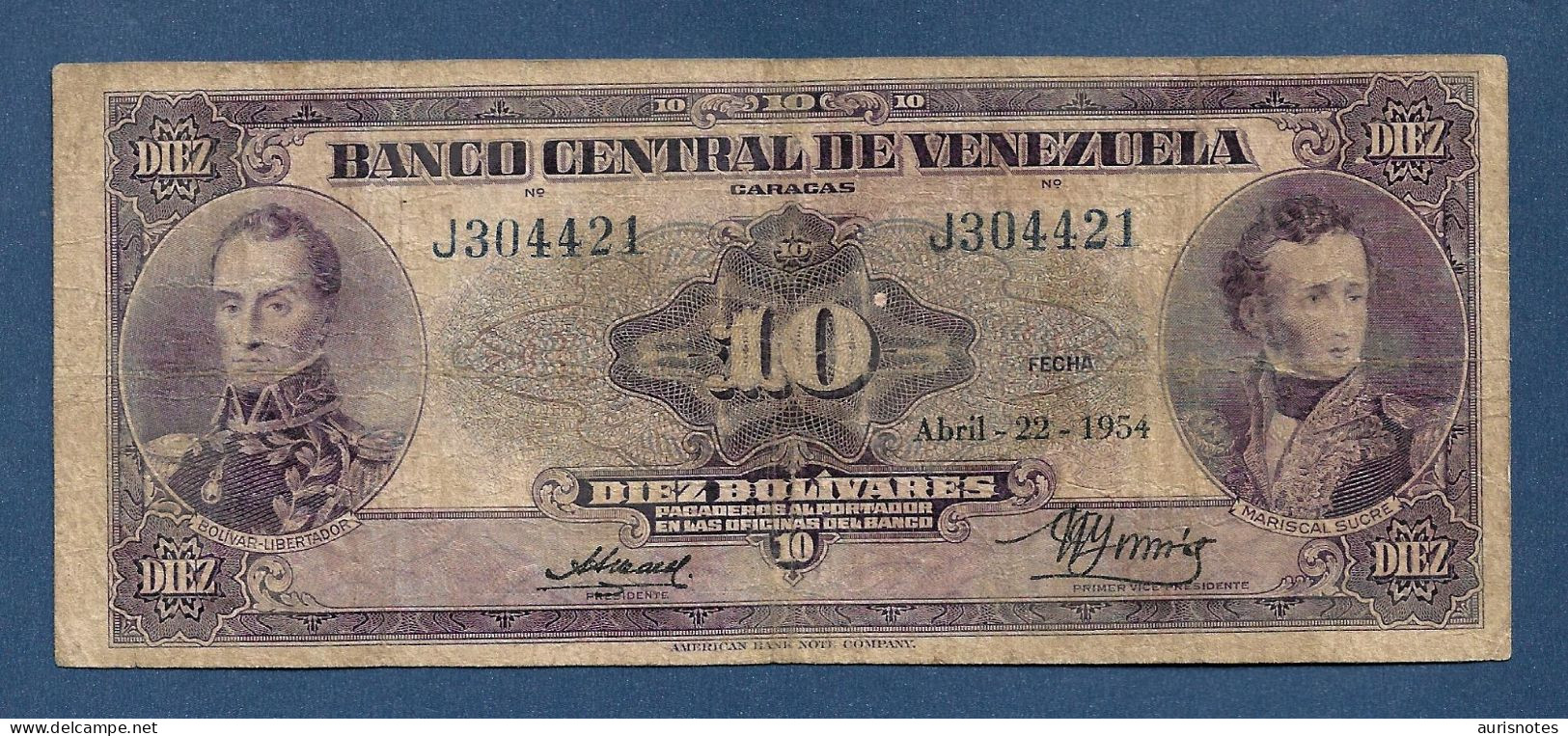 Venezuela 10 Bolivares 1954 P31c Fine+ - Venezuela
