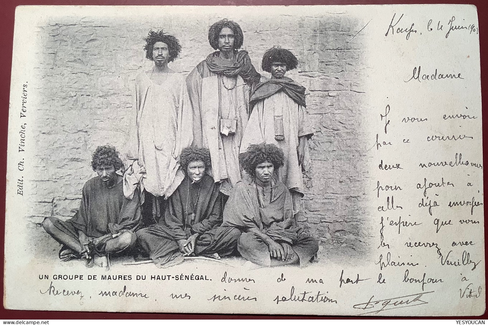 KAYES SOUDAN FRANÇAIS 1903 „corps D‘ Occupation“ Type Groupe YT6 Cpa Maures Du Haut Senegal>Vivier Au Court - Brieven En Documenten