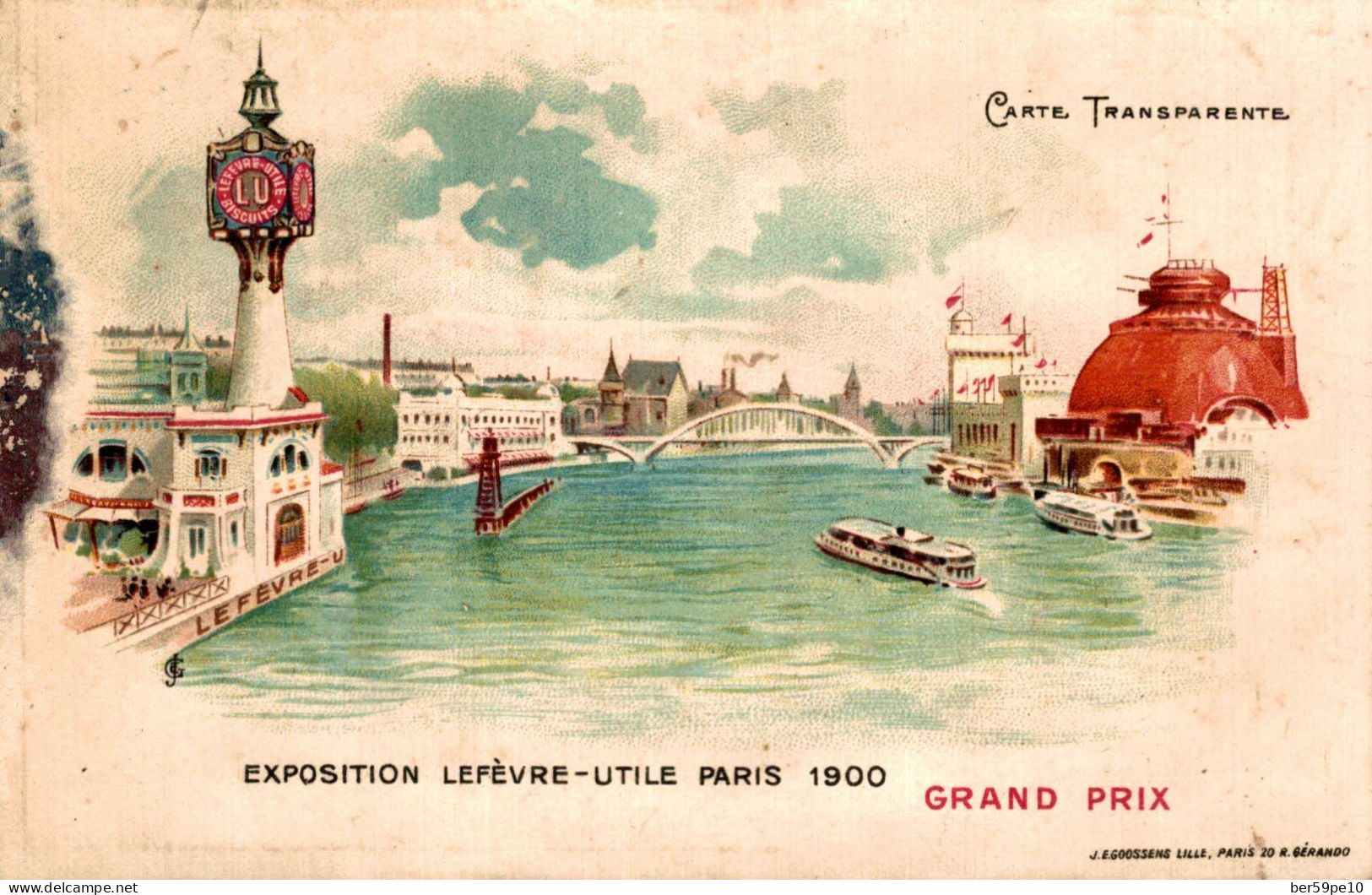 CHROMO LU BISCUITS LEFEVRE-UTILE EXPOSITION LEFEVRE-UTILE PARIS 1900 GRAND PRIX (CARTE TRANSPARENTE A LA LUMIERE) - Lu