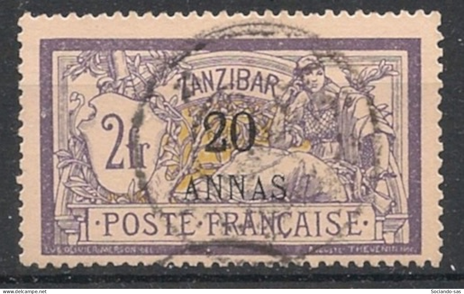 ZANZIBAR - 1902-03 - N°YT. 56 - Type Merson 20a Sur 2f Violet - Oblitéré / Used - Used Stamps