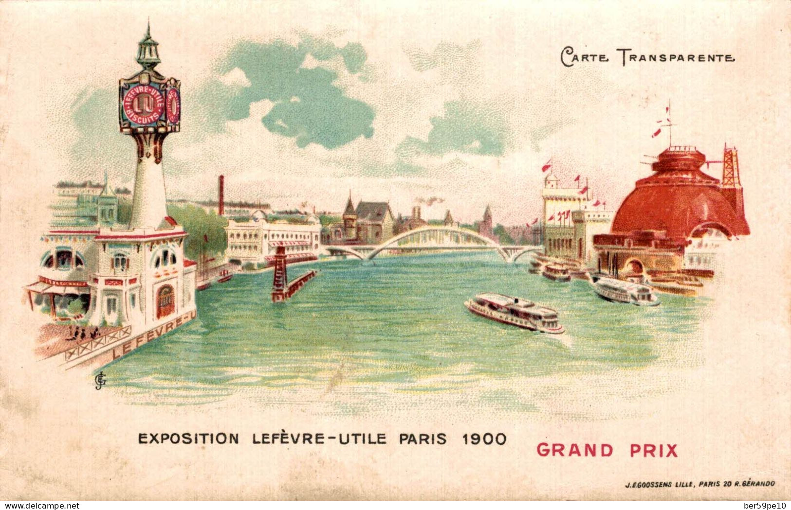 CHROMO LU BISCUITS LEFEVRE-UTILE EXPOSITION LEFEVRE-UTILE PARIS 1900 GRAND PRIX (CARTE TRANSPARENTE A LA LUMIERE) - Lu